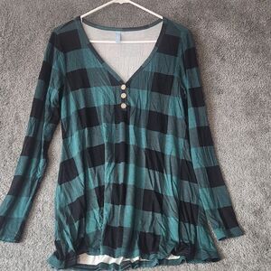 Awuliffan Womens Top Green Plaid Long Sleeve Tunic Size S Casual Comfort